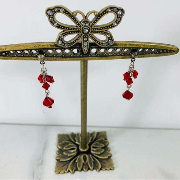 Red Dangle Stud Bead Earrings - Picture 2 of 2